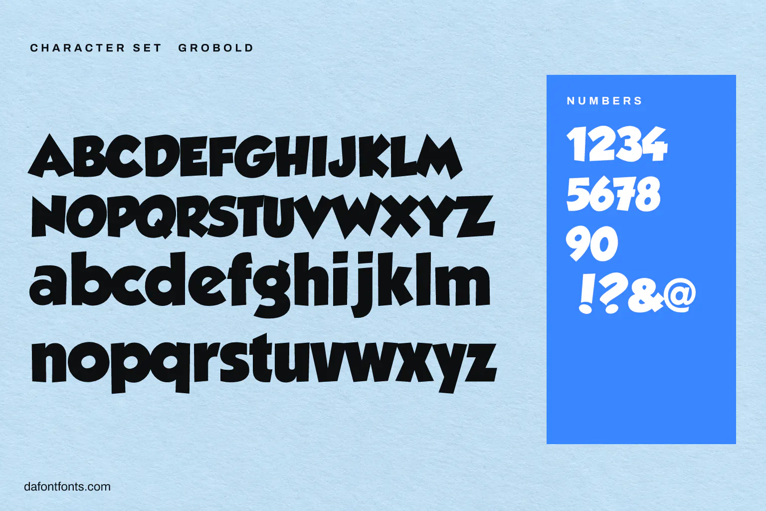 Grobold character set: alphabet, numbers and ! ? & @