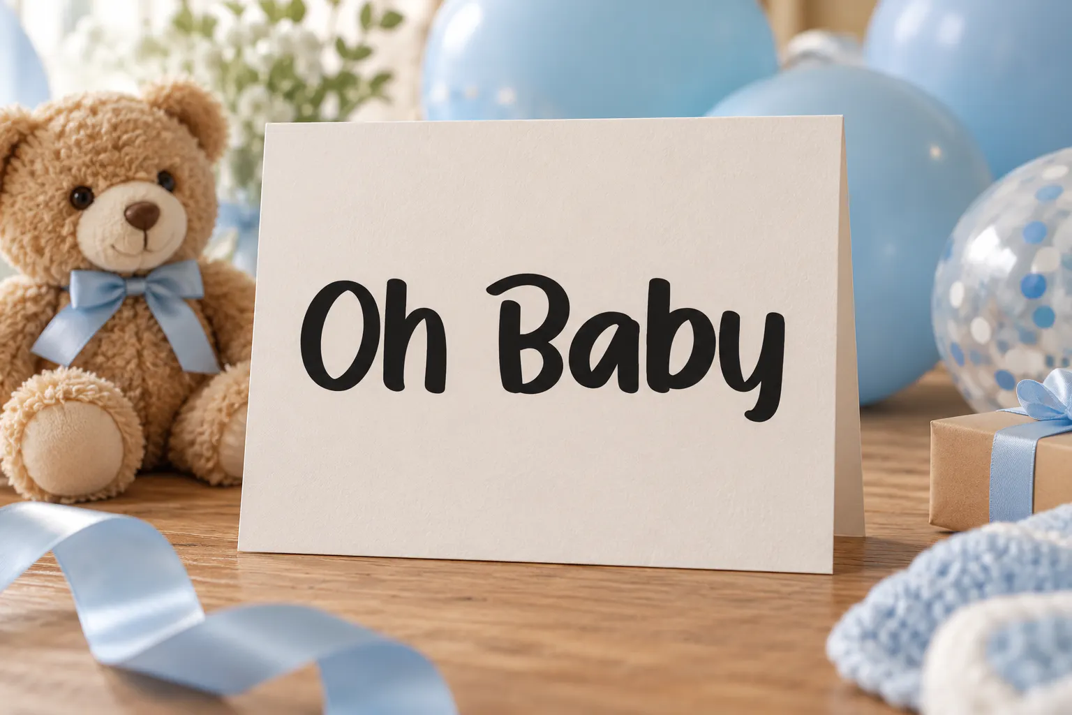 Hello Baby font on a baby shower card reading Oh Baby