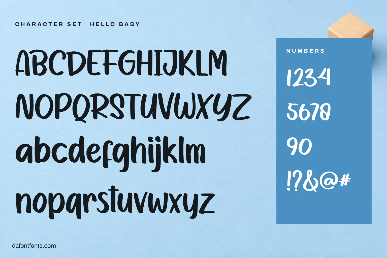 Hello Baby character set: alphabet, numbers and symbols