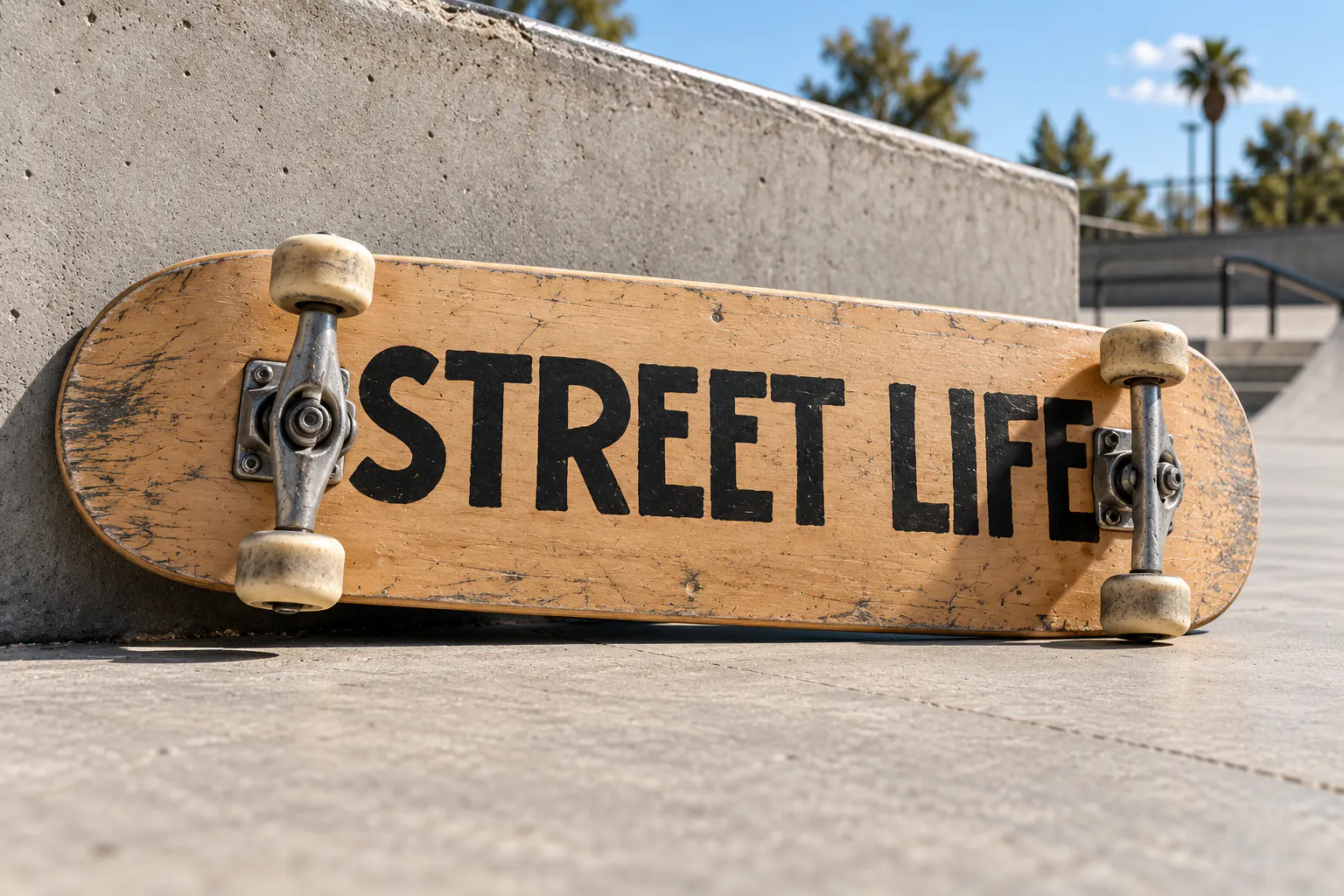 Heran font on a skateboard deck