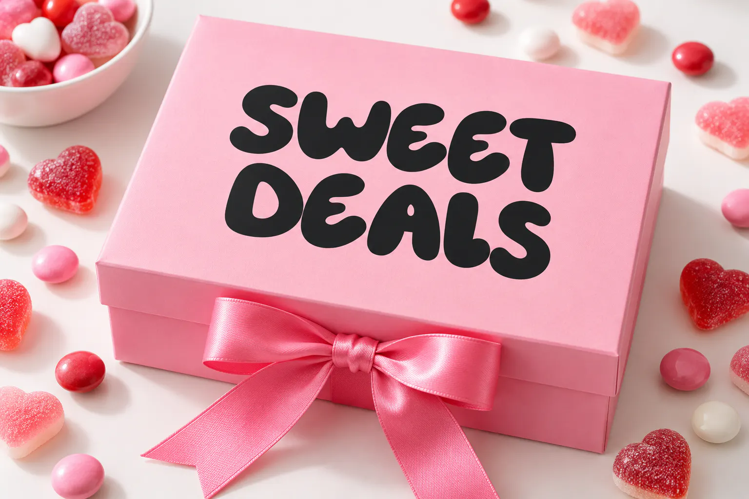 Heyam font on a gift box reading SWEET DEALS