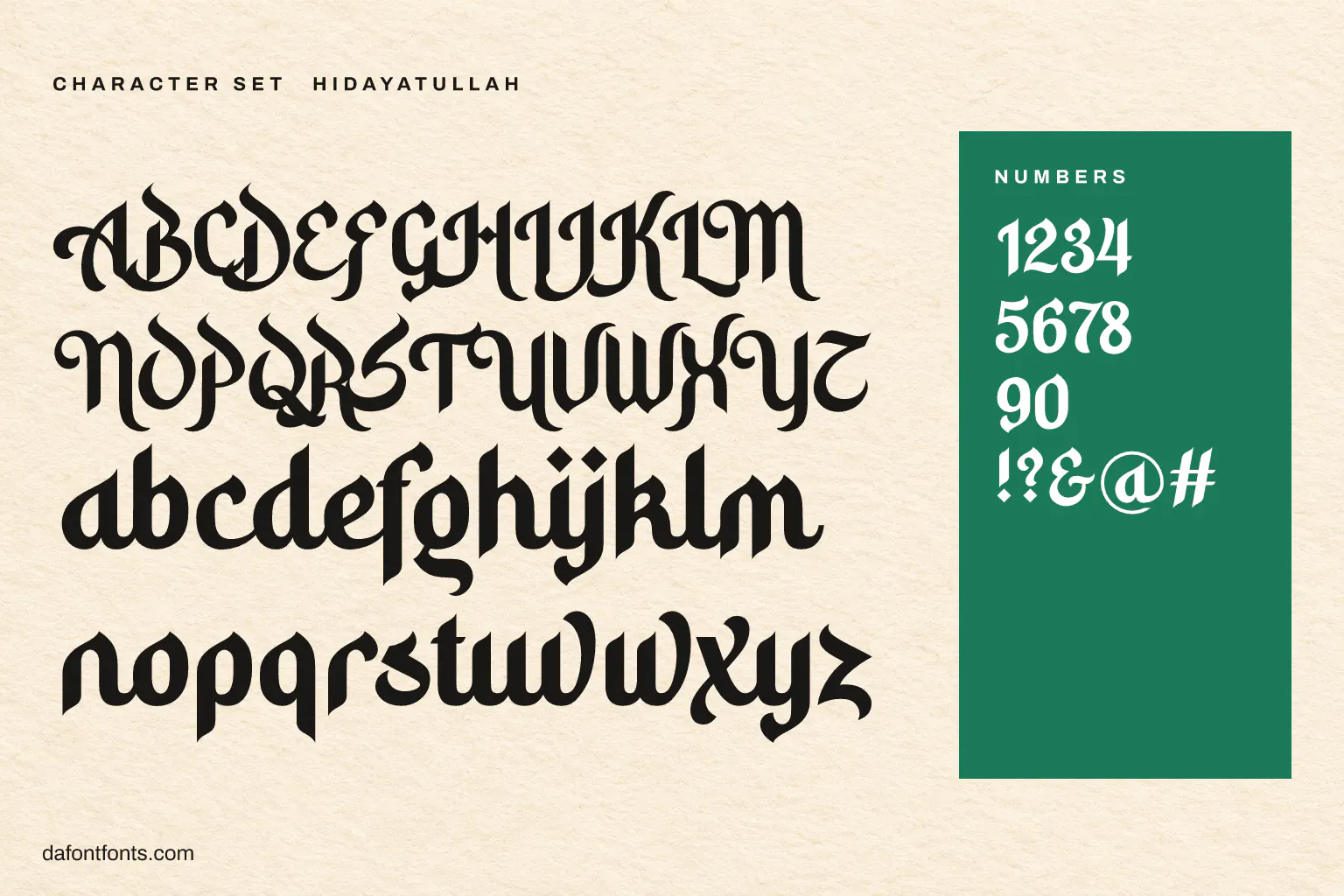 Hidayatullah character set: alphabet, numbers and symbols