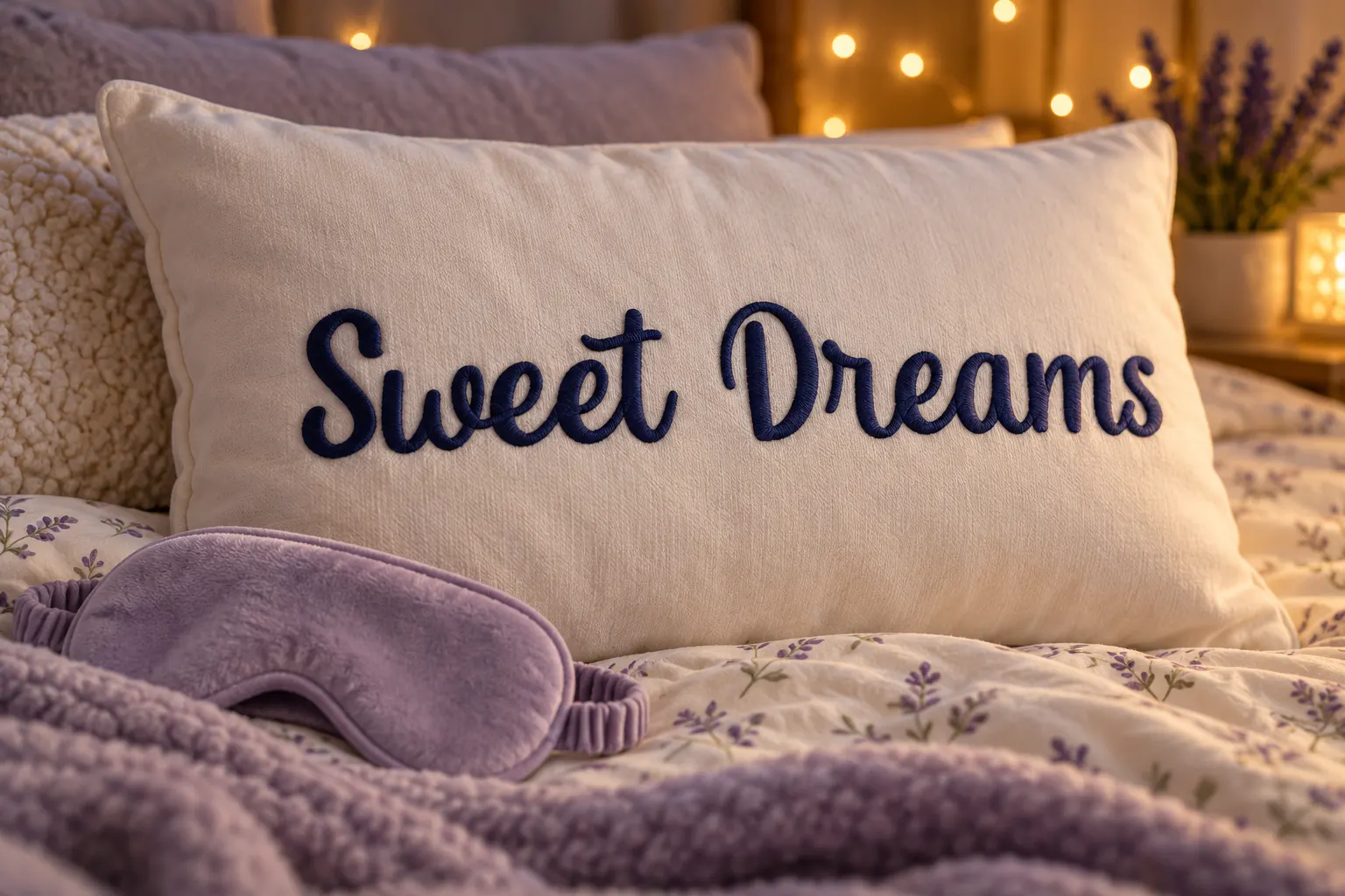 Himsomnia font on a pillow reading Sweet Dreams