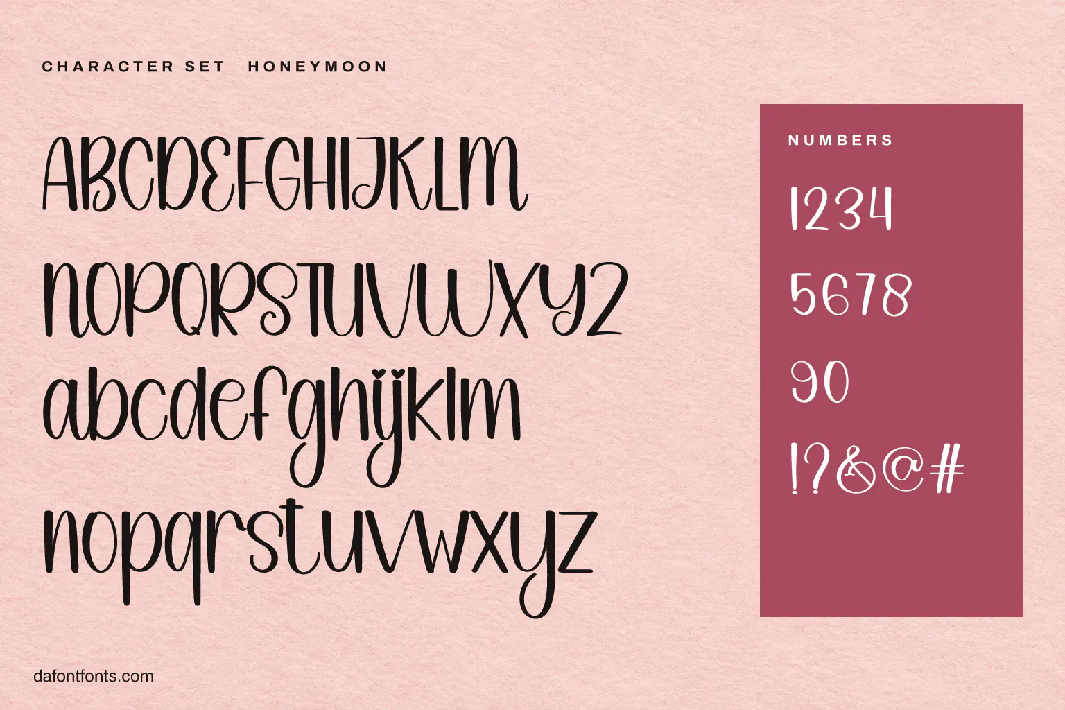 Honeymoon character set: alphabet, numbers and symbols