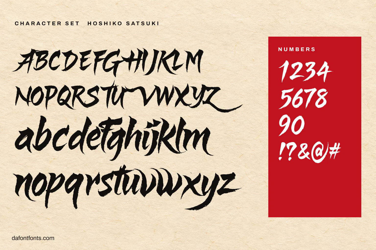 Hoshiko Satsuki character set: alphabet, numbers and symbols