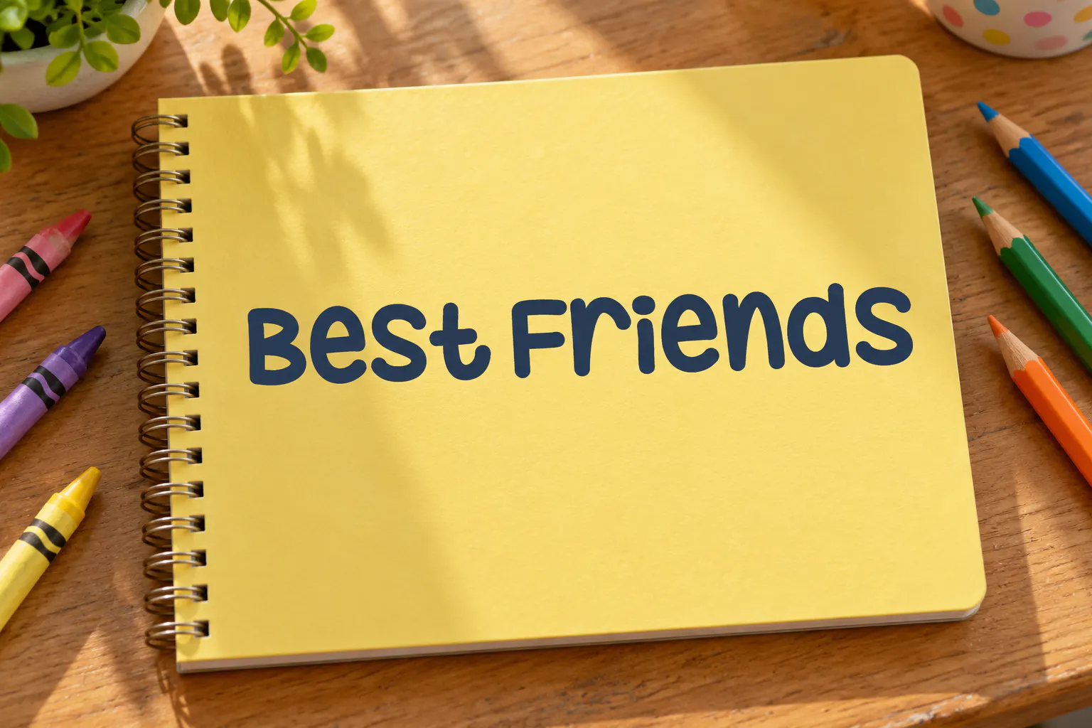 Hug Me Tight font on a school notebook cover reading Best Friends