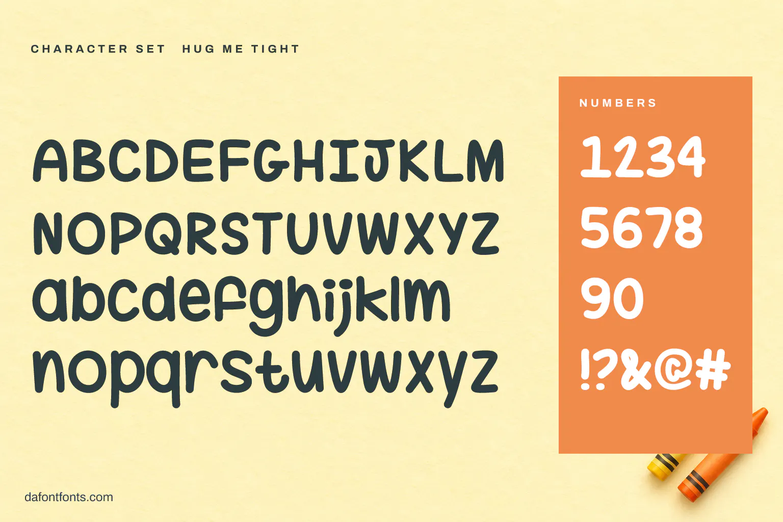 Hug Me Tight character set: alphabet, numbers and symbols