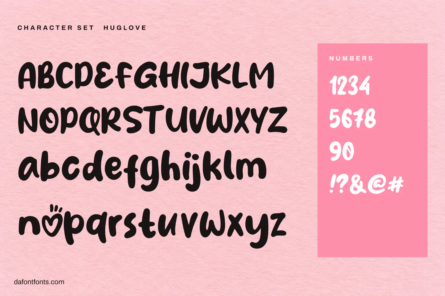 Huglove character set: alphabet, numbers and symbols
