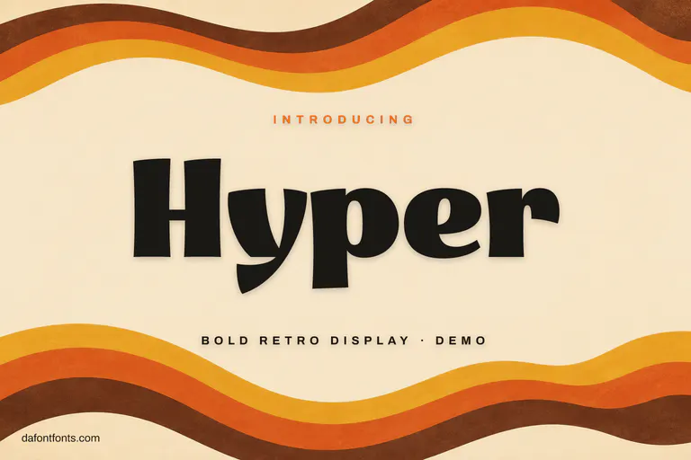 Hyper font poster: black groovy letters on cream with 70s stripes