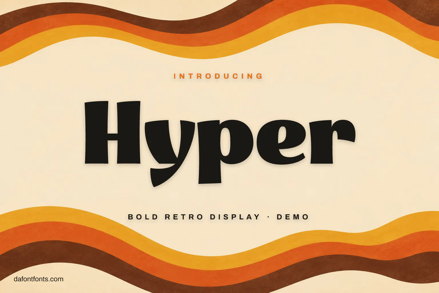 Hyper font poster: black groovy letters on cream with 70s stripes