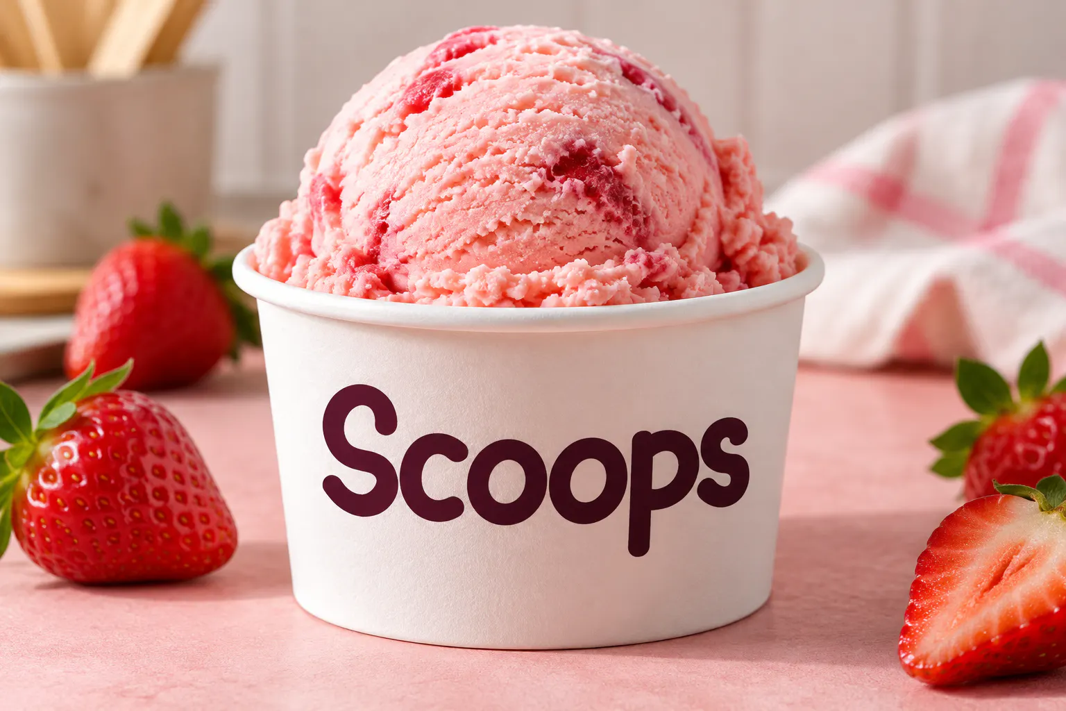 Ice Cream font on an ice cream cup reading Scoops