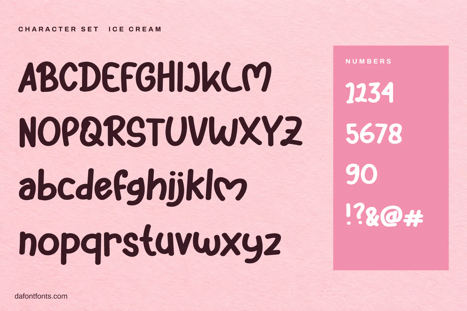 Ice Cream character set: alphabet, numbers and symbols