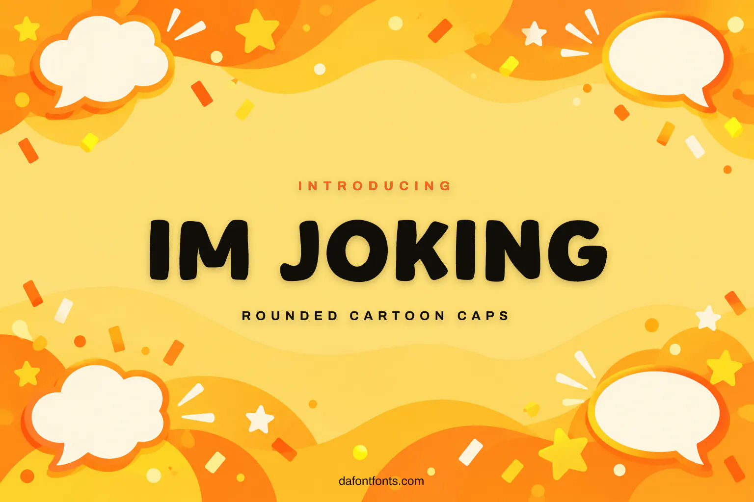 Im Joking font poster: black rounded caps on a bright orange and yellow background