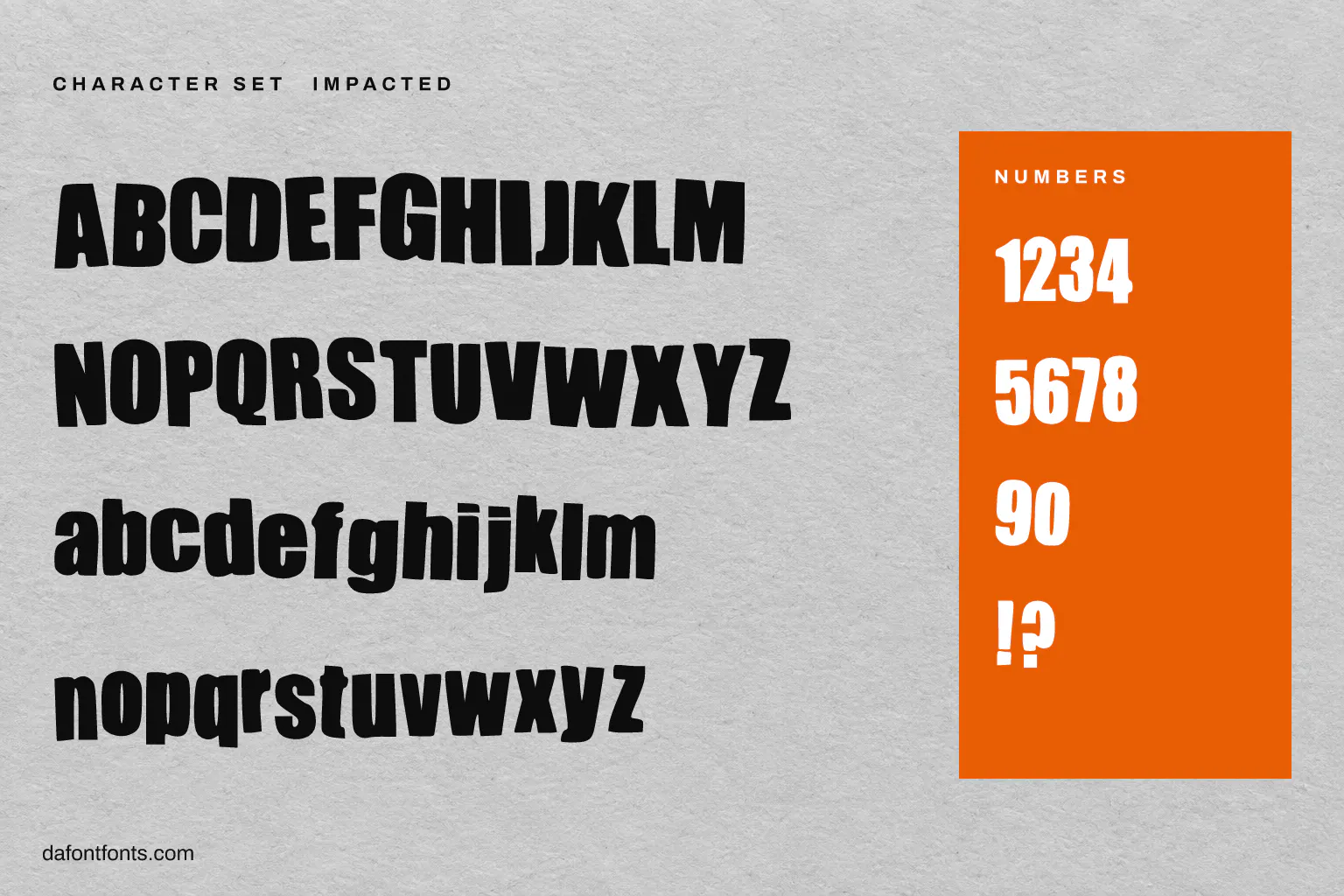 Impacted character set: alphabet, numbers and ! ?