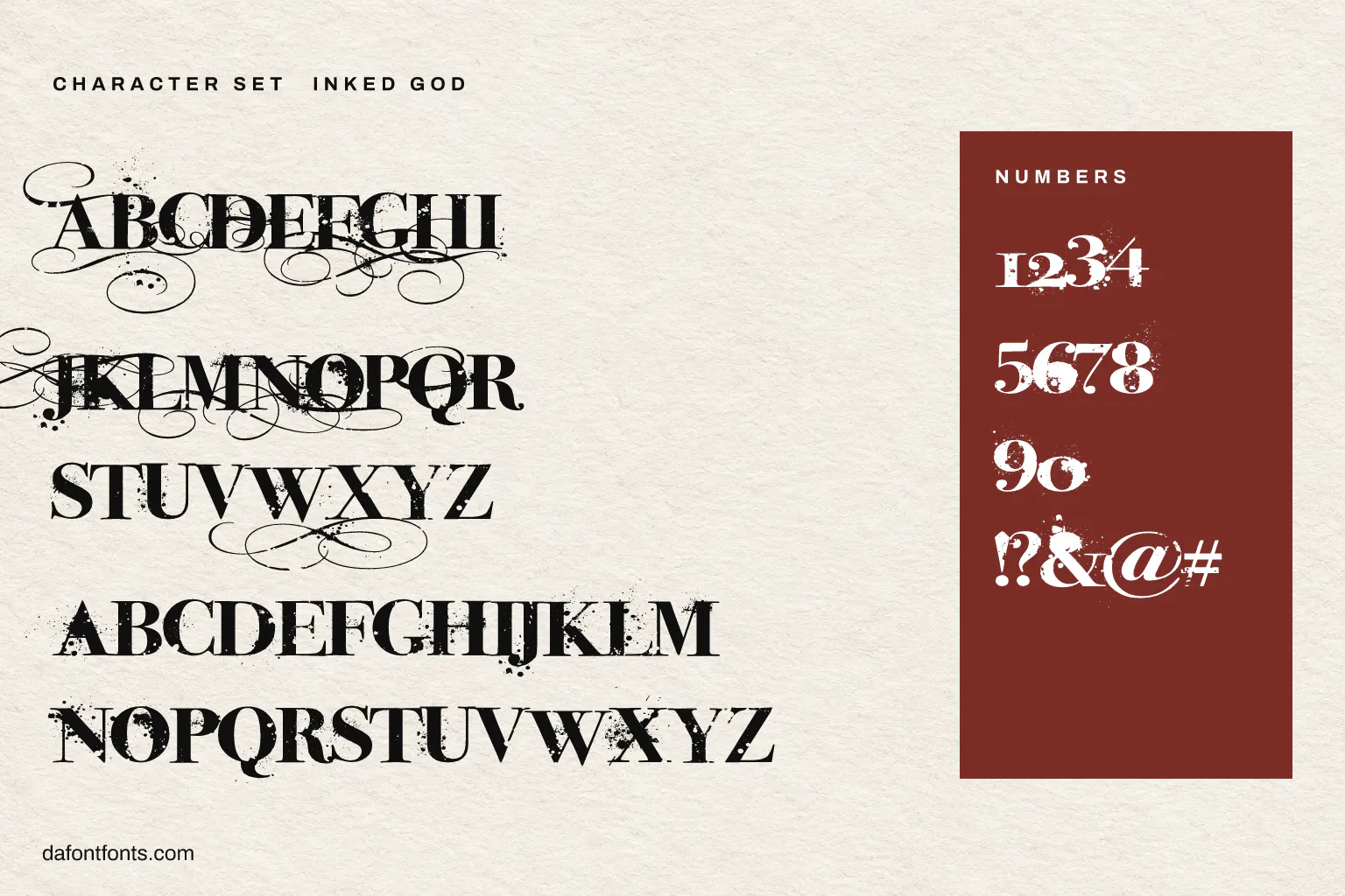 Inked God character set: alphabet, numbers and symbols