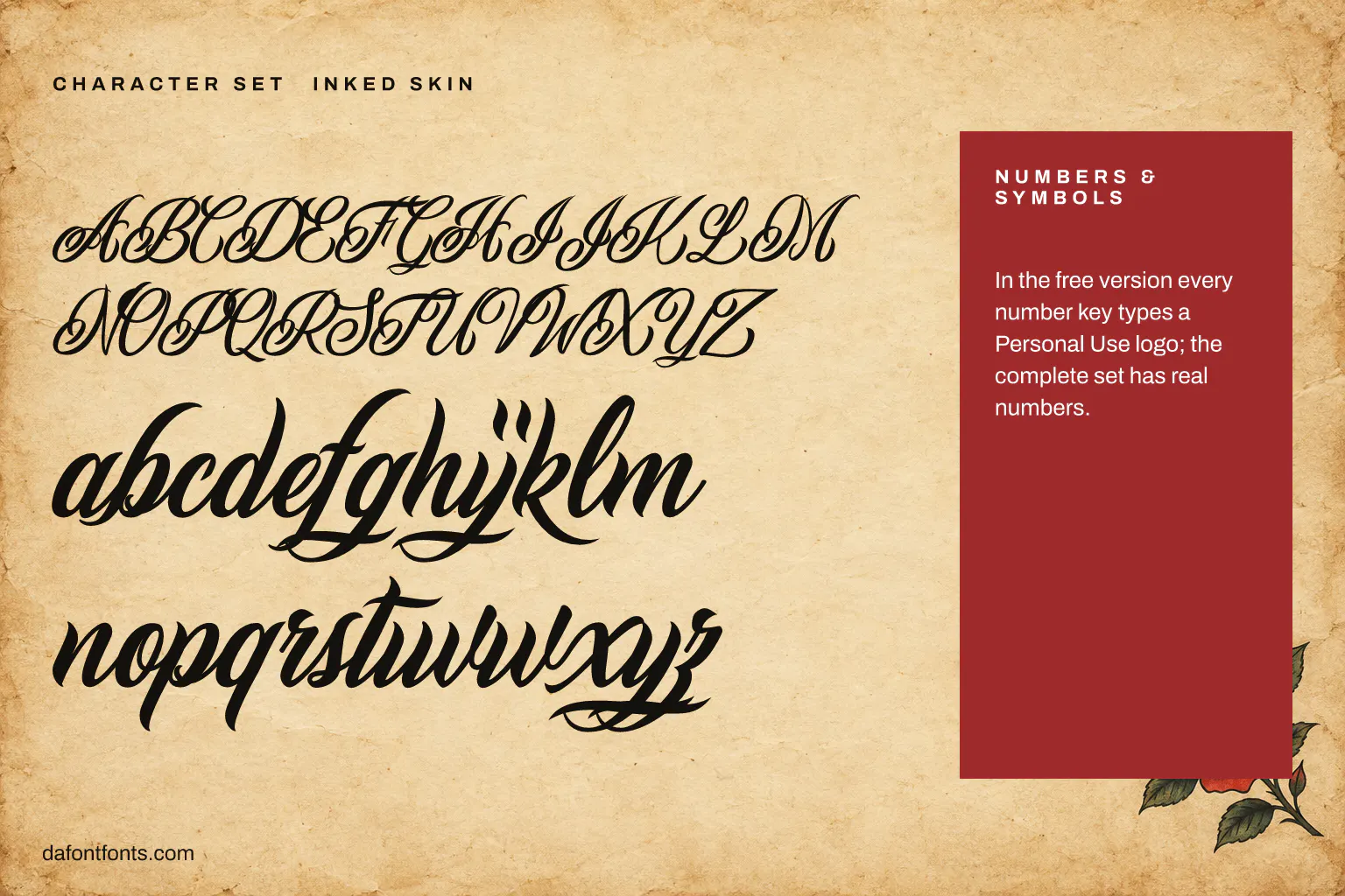 Inked Skin character set: capitals and lowercase (in the free version the number keys type a logo)