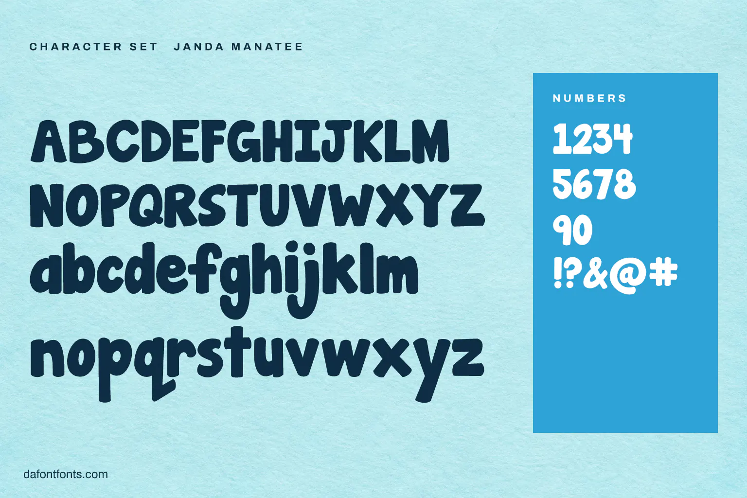 Janda Manatee character set: alphabet, numbers and symbols