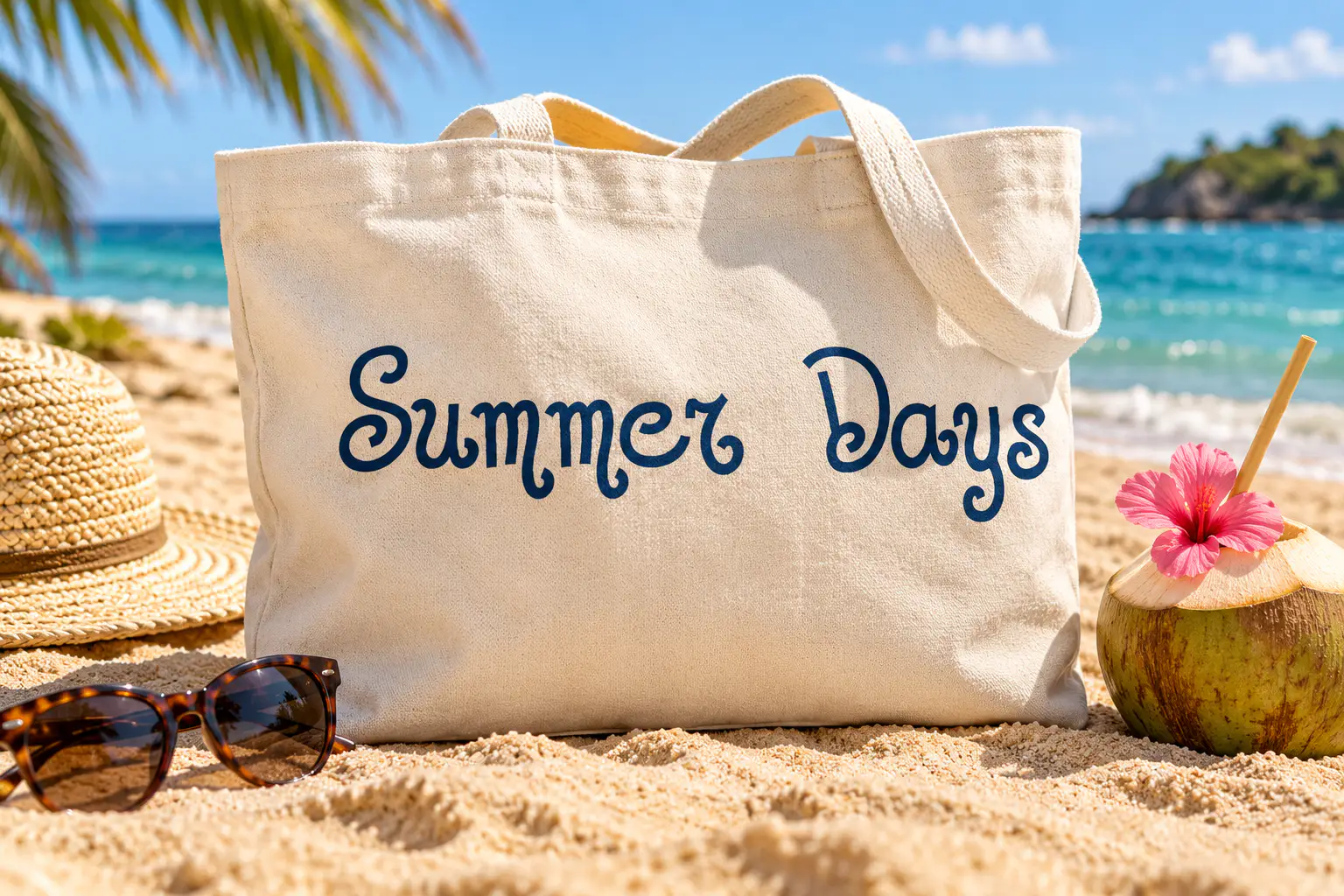 Jandles font on a beach tote bag reading Summer Days