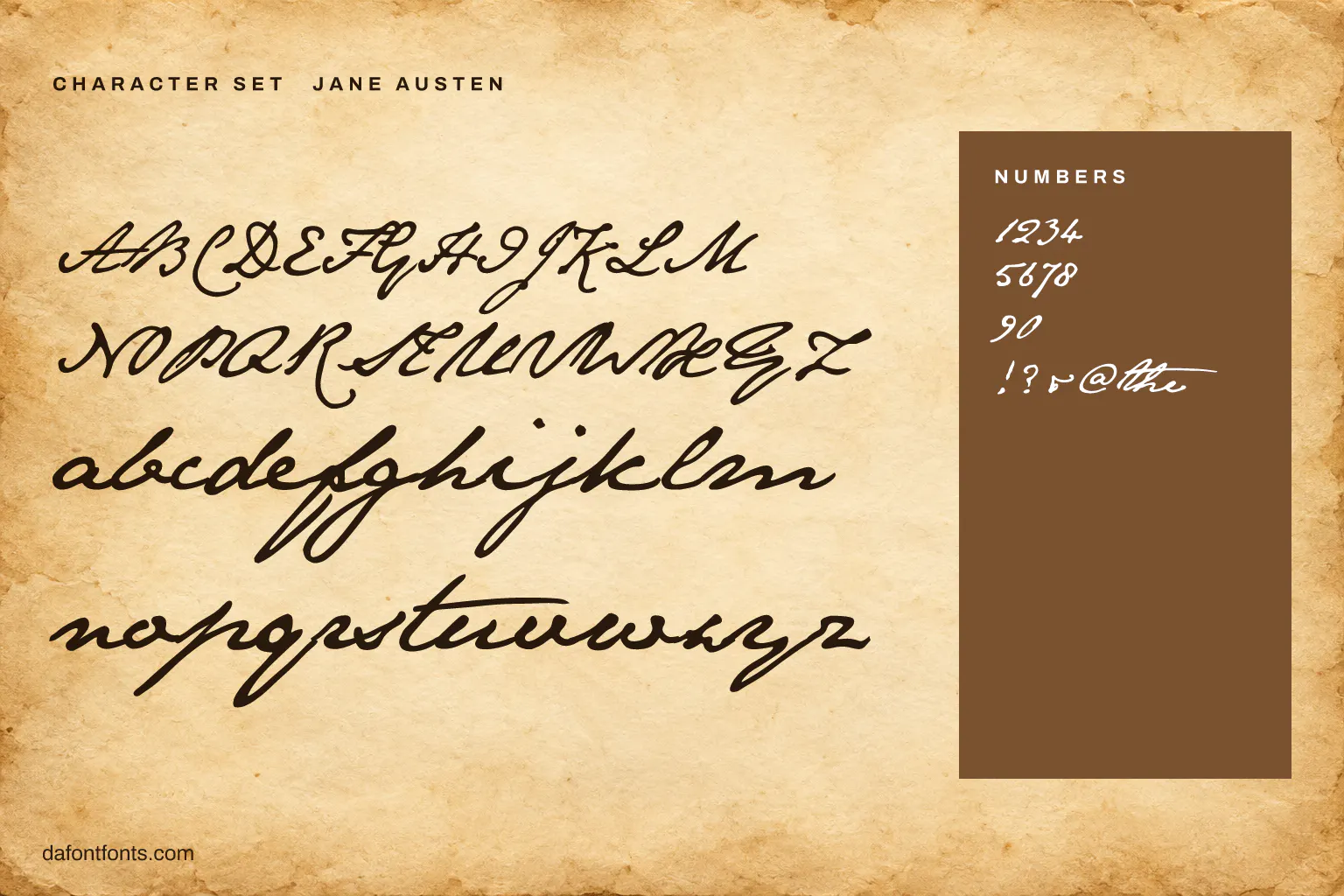Jane Austen character set: alphabet, numbers and symbols (the # key types the word the)
