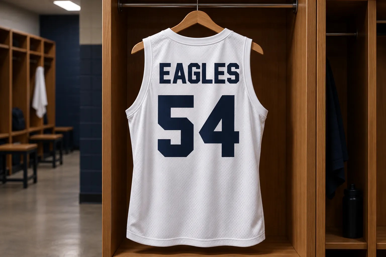 Jersey M54 font on a basketball jersey reading EAGLES 54