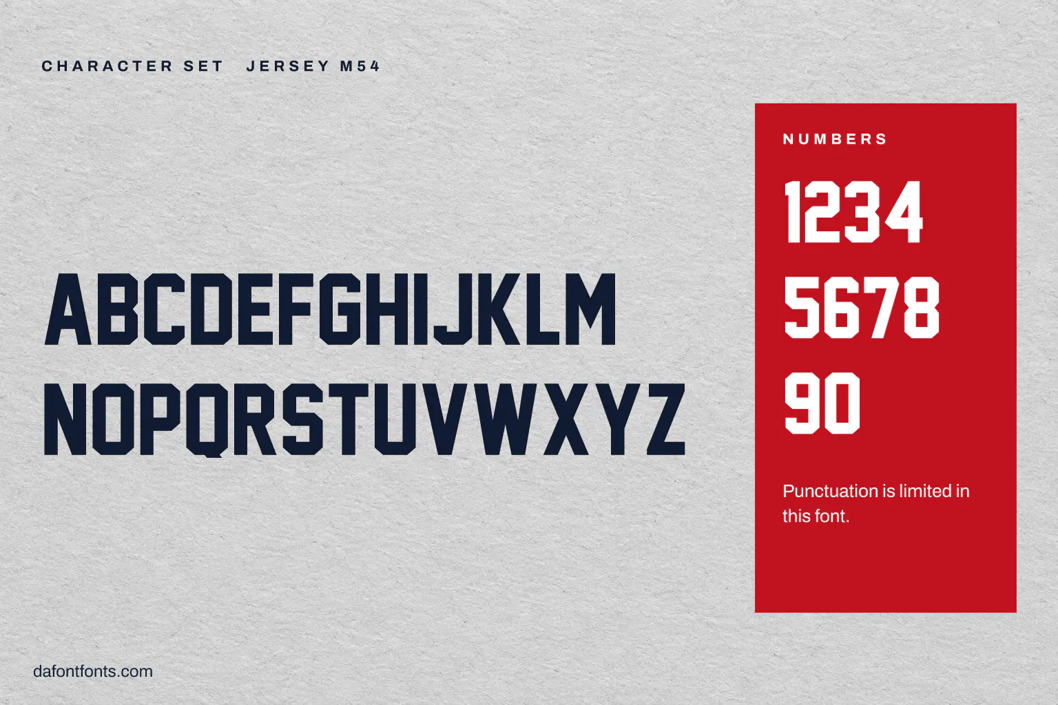 Jersey M54 character set: capitals and numbers