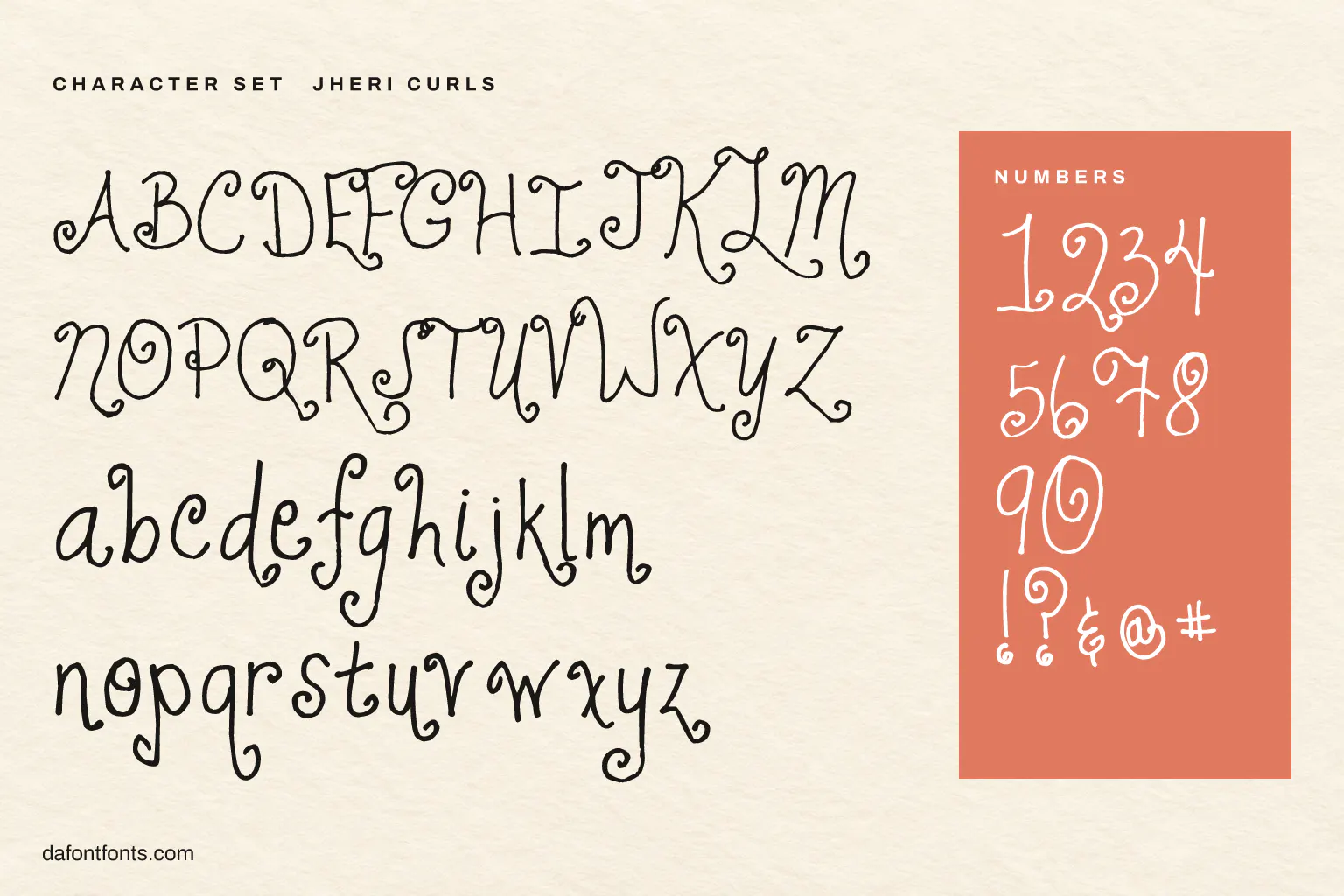 Jheri Curls character set: alphabet, numbers and symbols