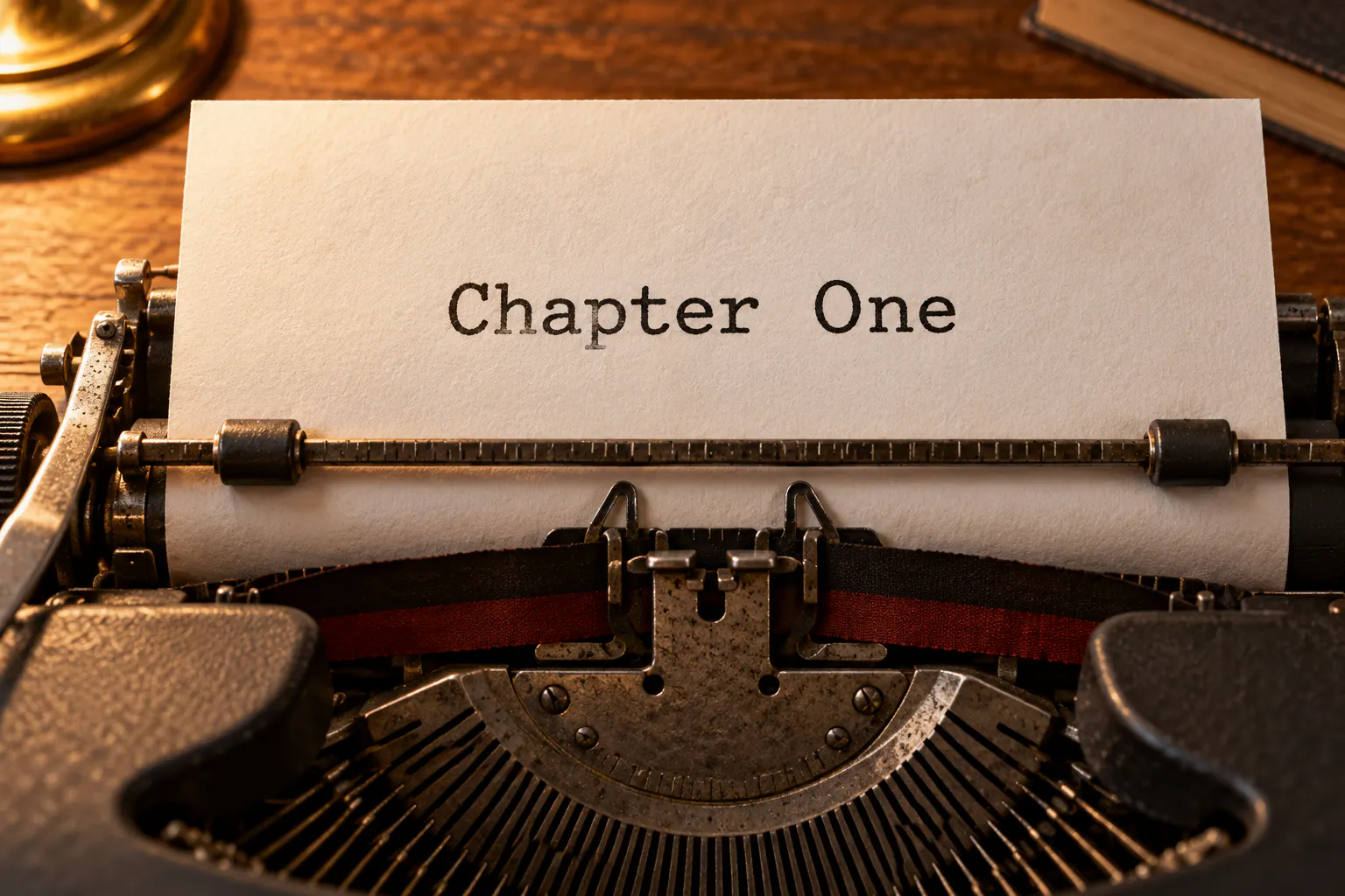 JMH Typewriter font on a sheet in a typewriter reading Chapter One