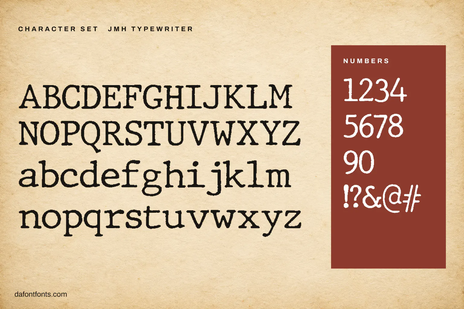 JMH Typewriter character set: alphabet, numbers and symbols
