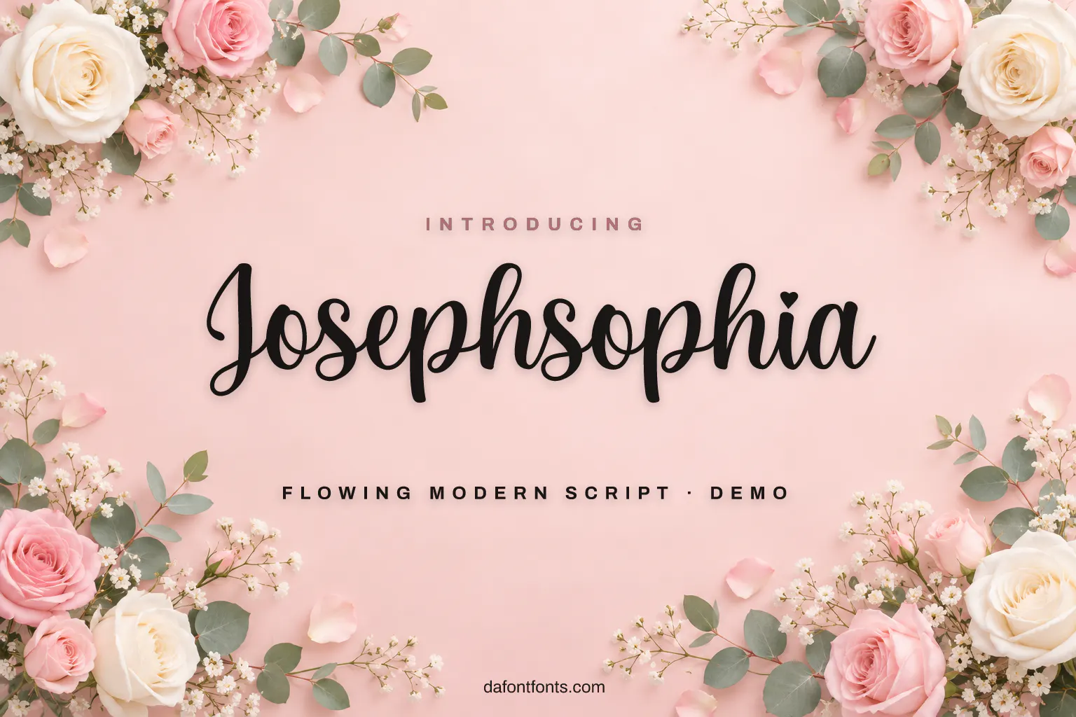 Josephsophia font poster: black script on a soft blush background with flowers