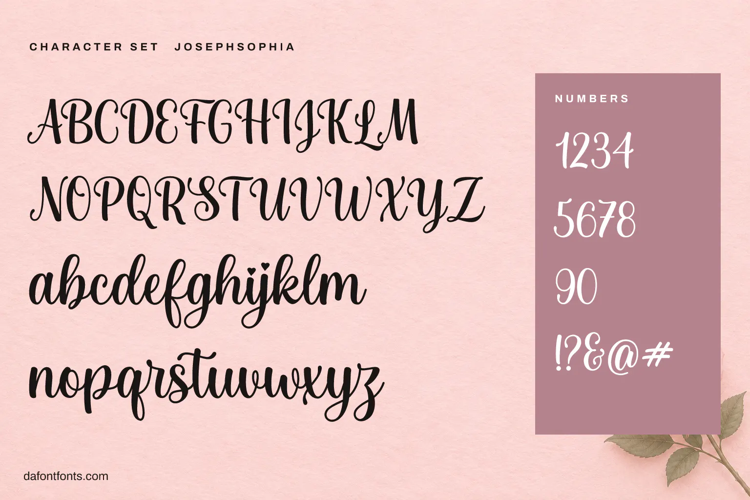 Josephsophia character set: alphabet, numbers and symbols
