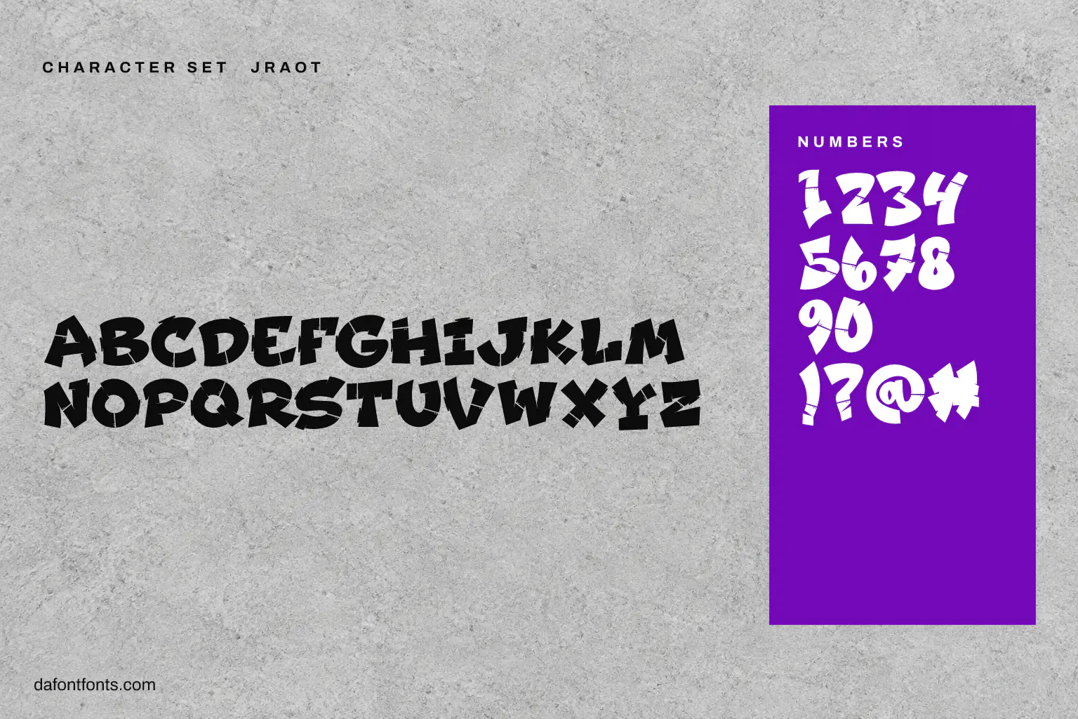 Jraot character set: capitals, numbers and ! ? @ #