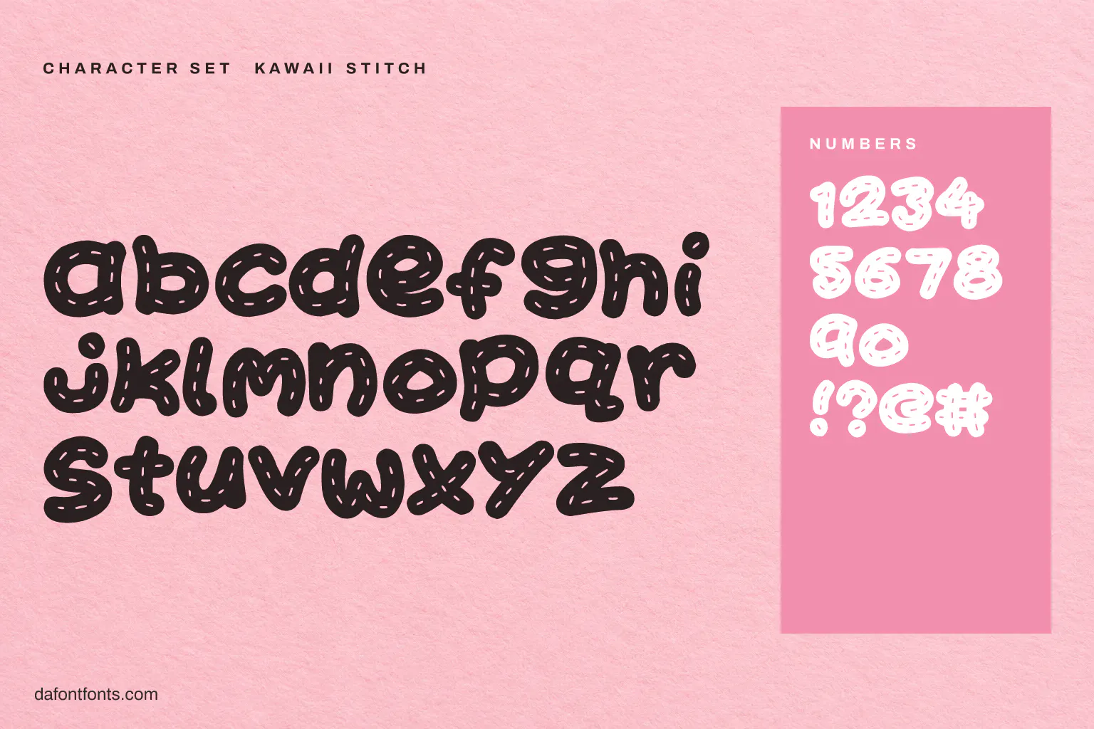 Kawaii Stitch character set: alphabet, numbers and symbols