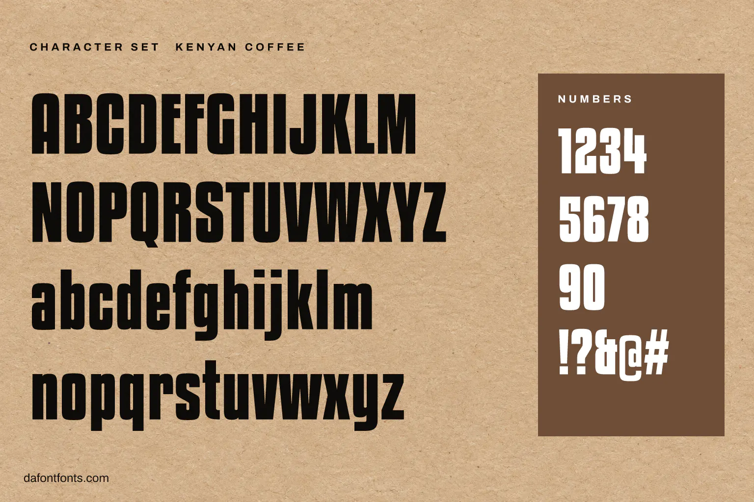Kenyan Coffee character set: alphabet, numbers and symbols