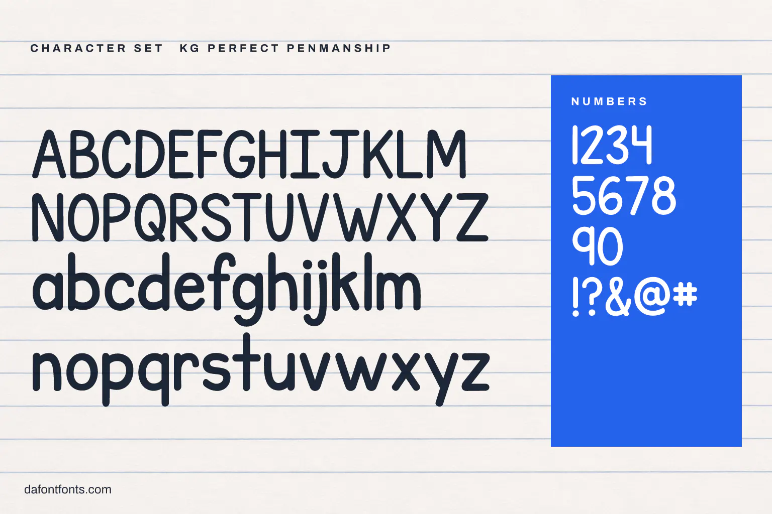 KG Perfect Penmanship character set: alphabet, numbers and symbols