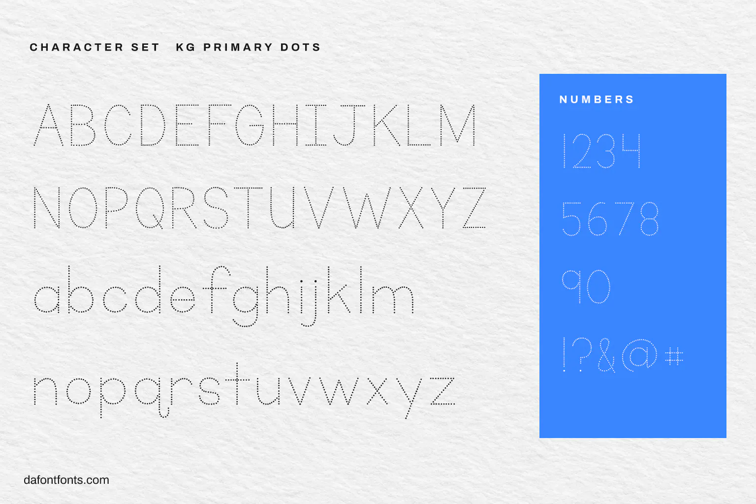 KG Primary Dots character set: alphabet, numbers and symbols