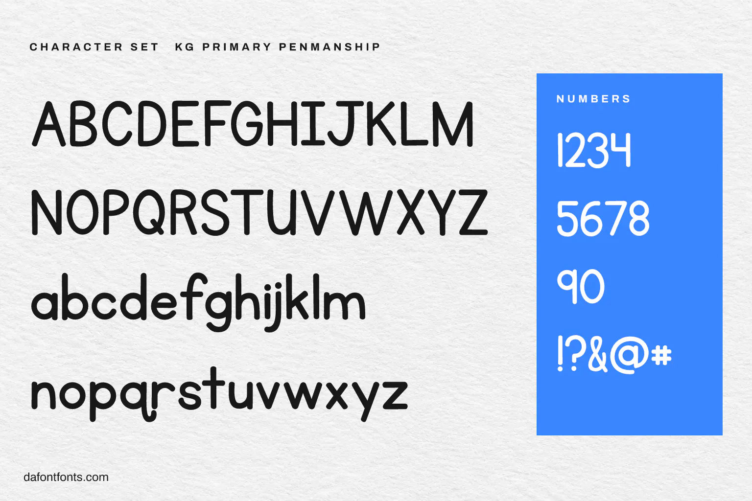 KG Primary Penmanship character set: alphabet, numbers and symbols