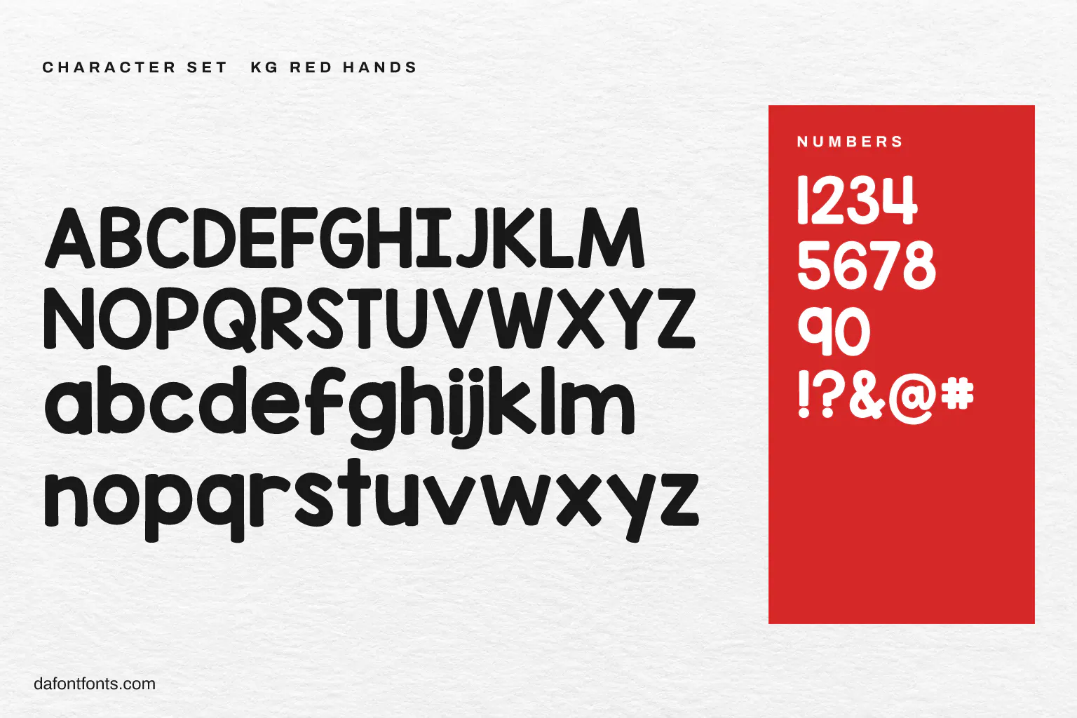 KG Red Hands character set: alphabet, numbers and symbols