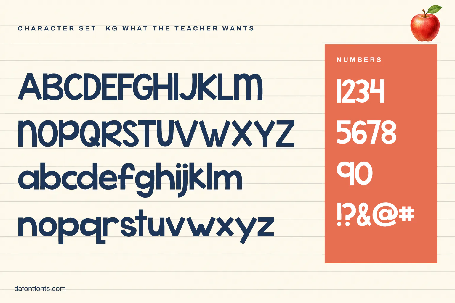 KG What the Teacher Wants character set: alphabet, numbers and symbols