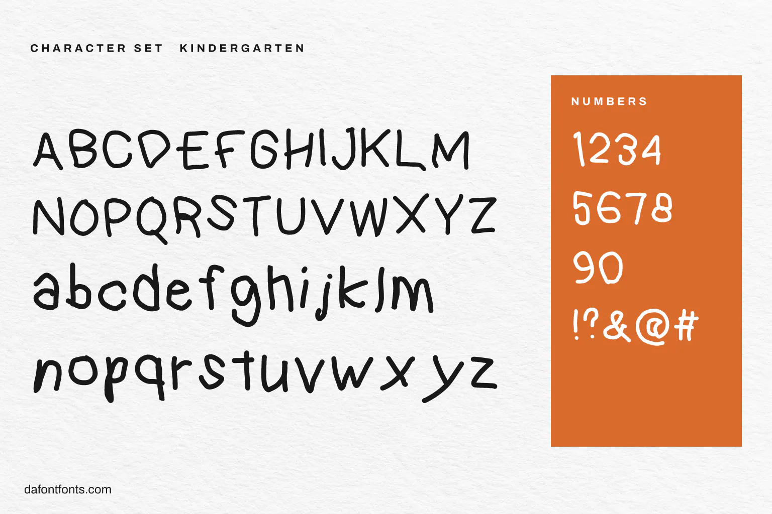 Kindergarten character set: alphabet, numbers and symbols