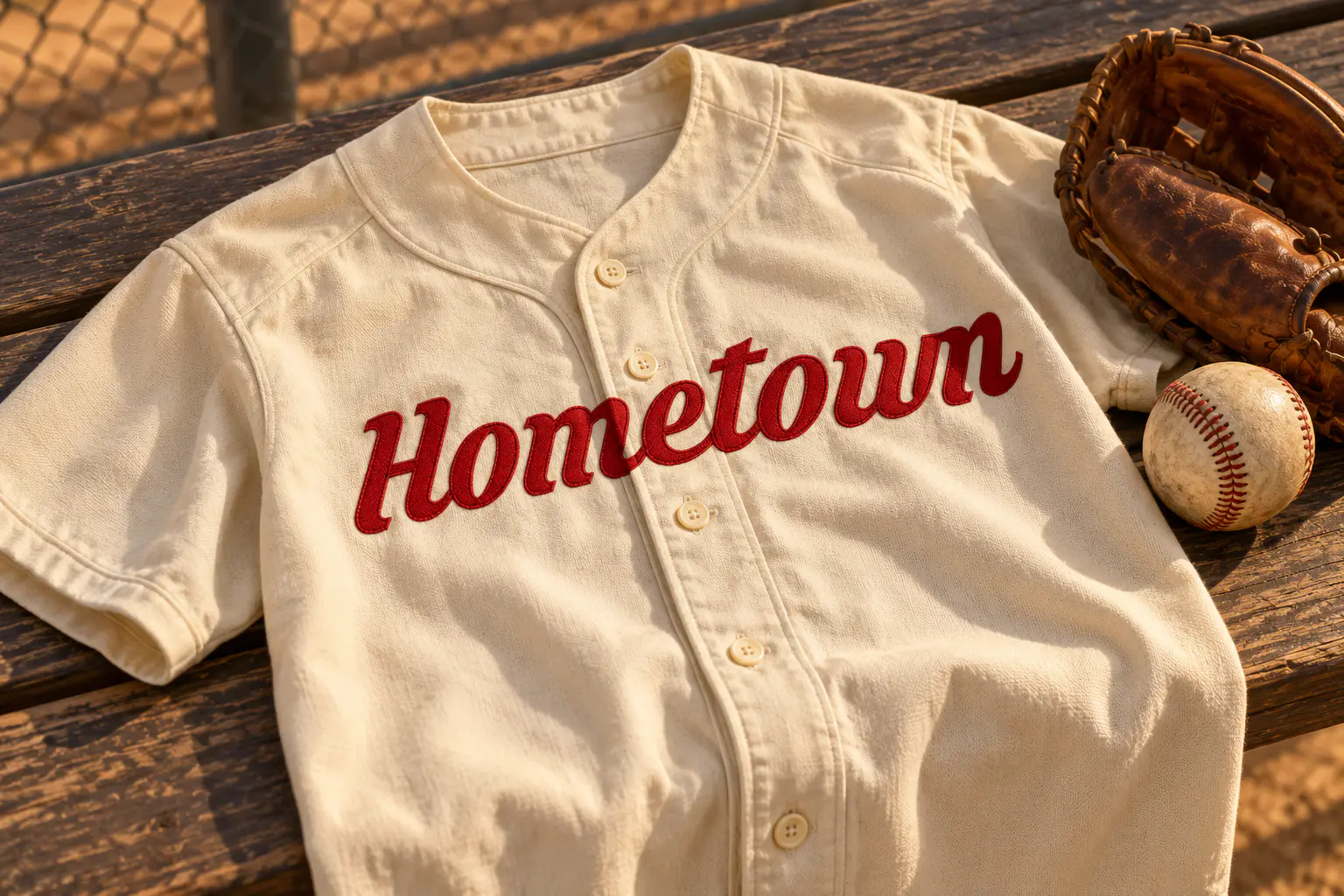 Krinkes font on a vintage baseball jersey reading Hometown