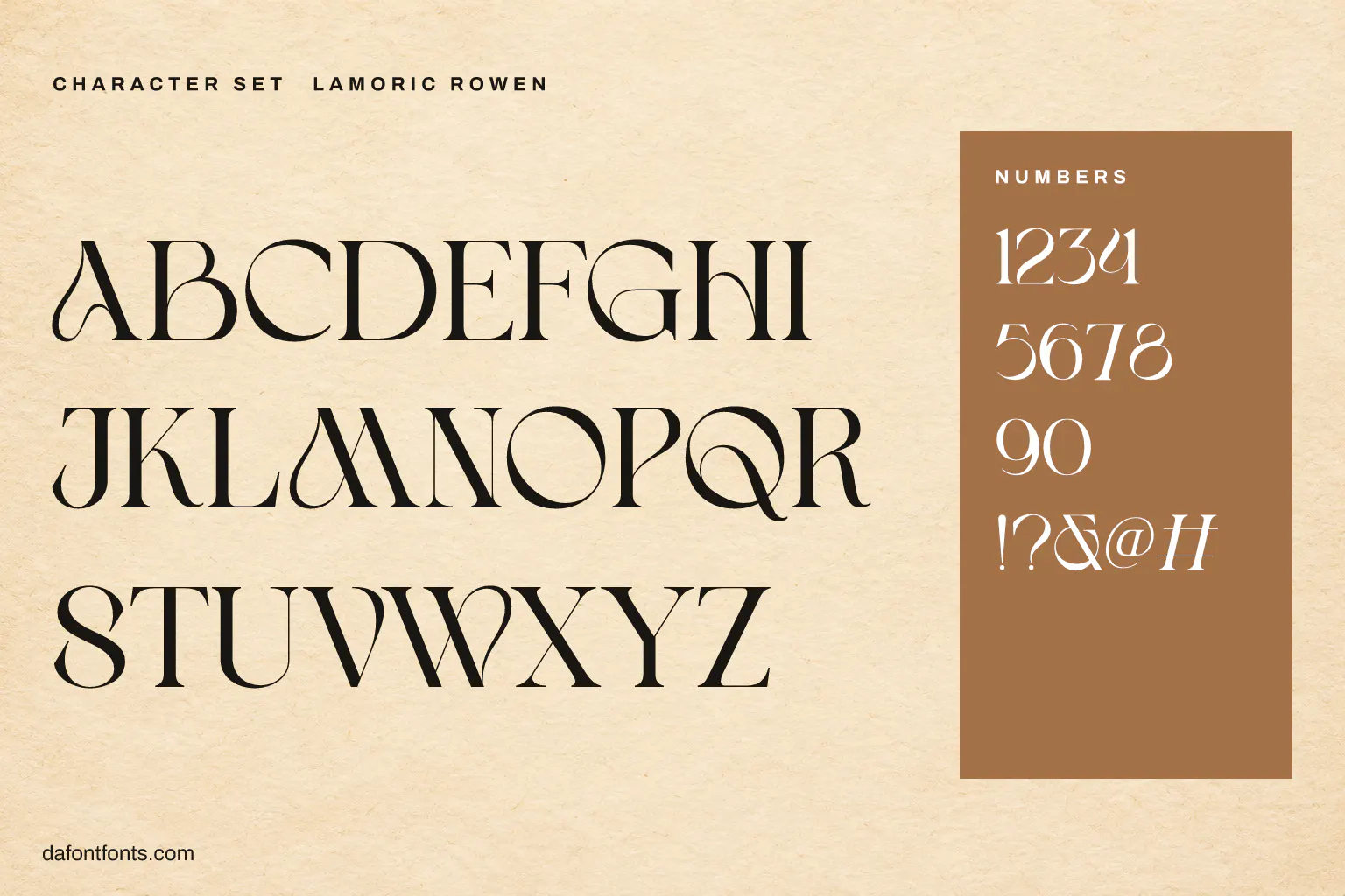 Lamoric Rowen character set: alphabet, numbers and symbols