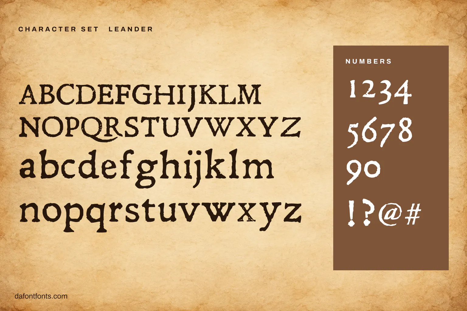 Leander character set: alphabet, numbers and ! ? @ #