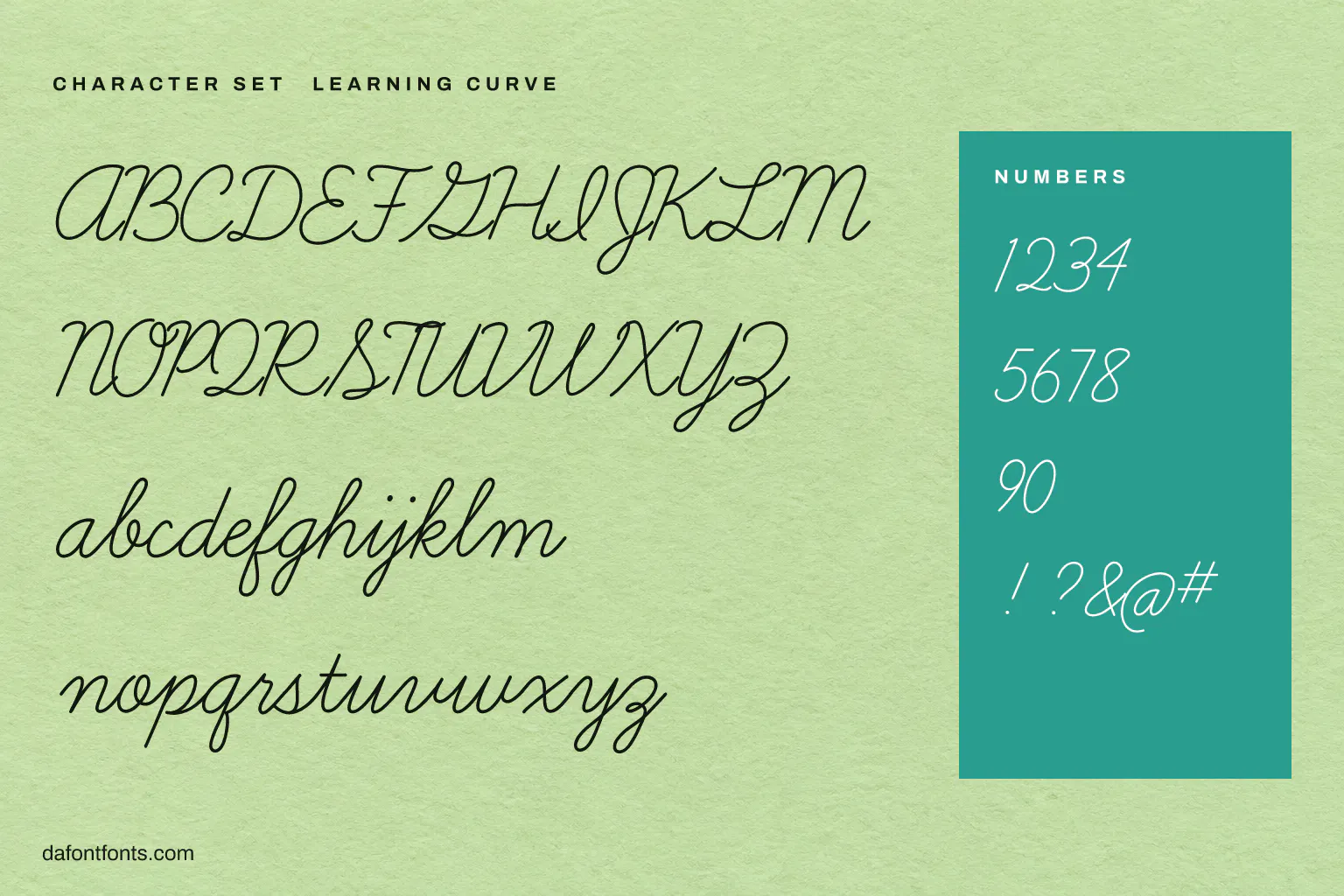 Learning Curve character set: alphabet, numbers and symbols