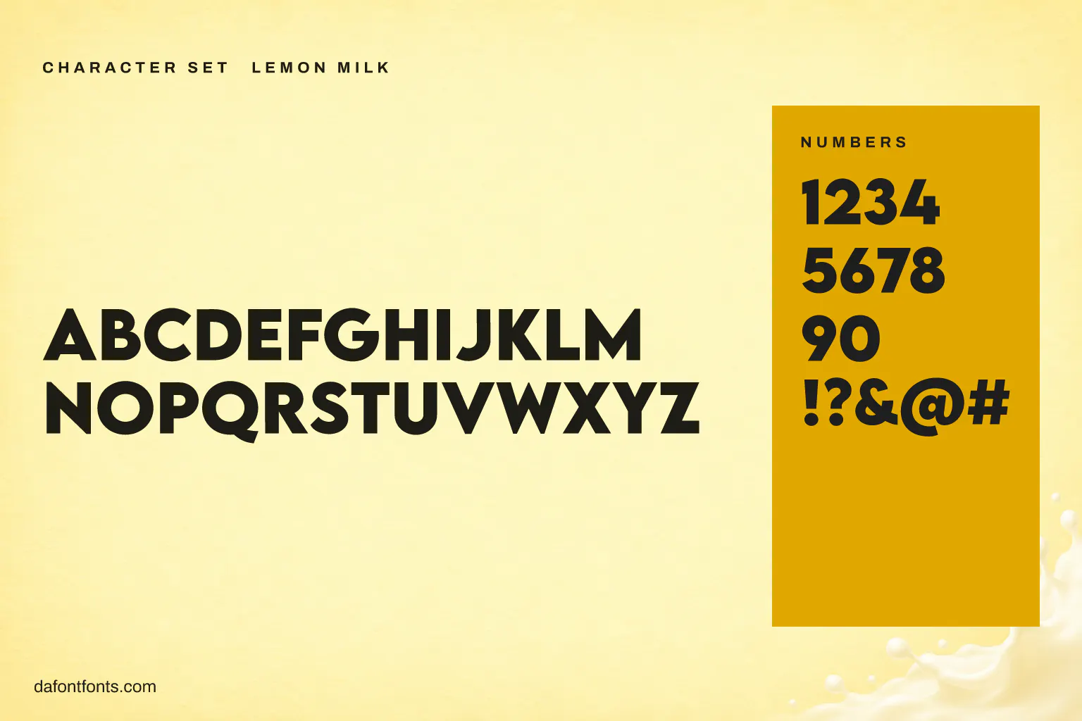 Lemon Milk character set: alphabet, numbers and symbols