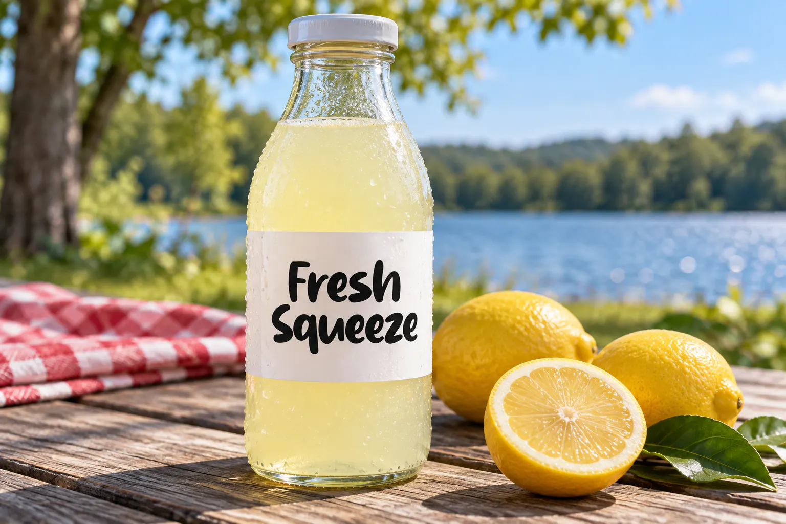 Lemon Slice font on a lemonade bottle label reading Fresh Squeeze