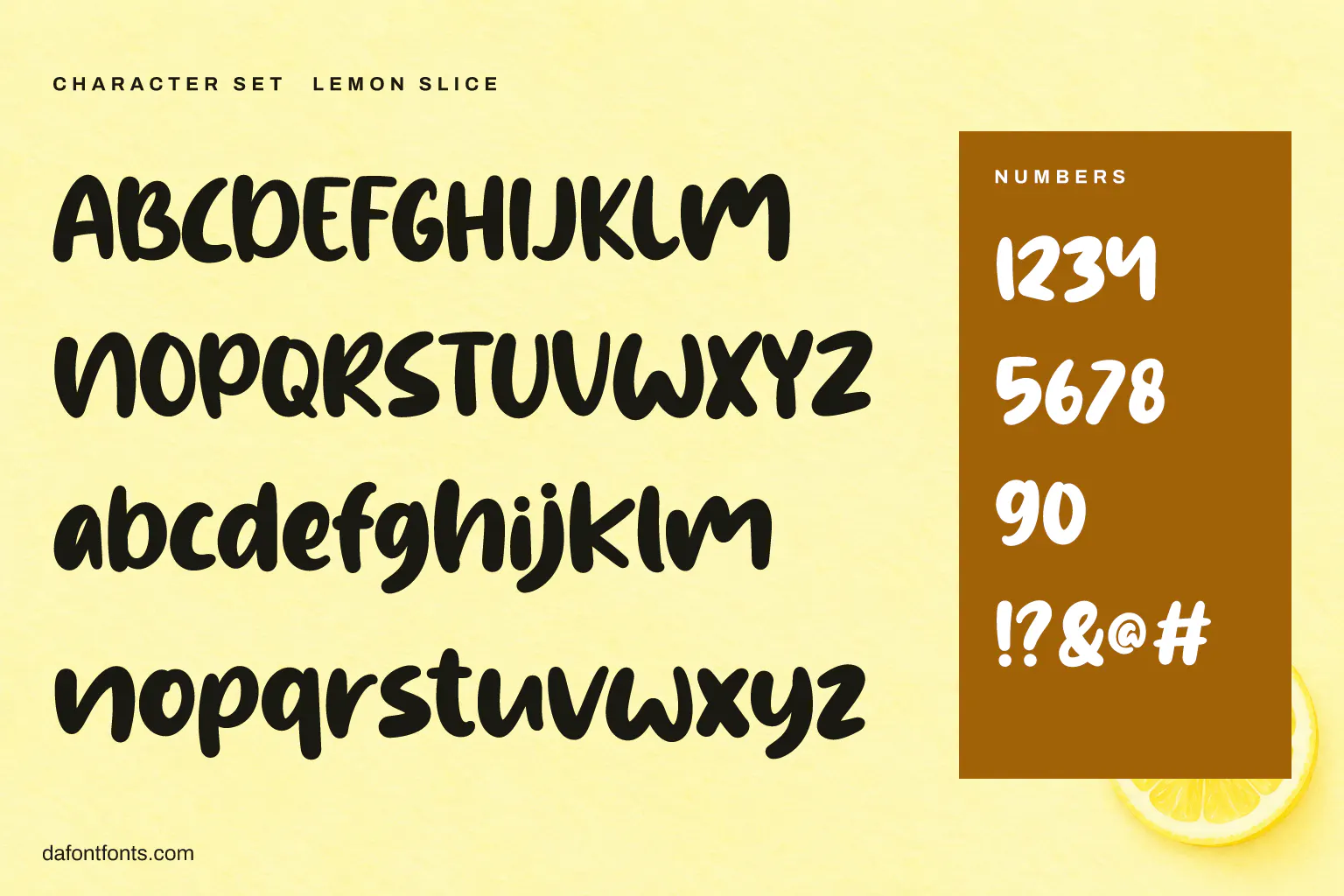 Lemon Slice character set: alphabet, numbers and symbols