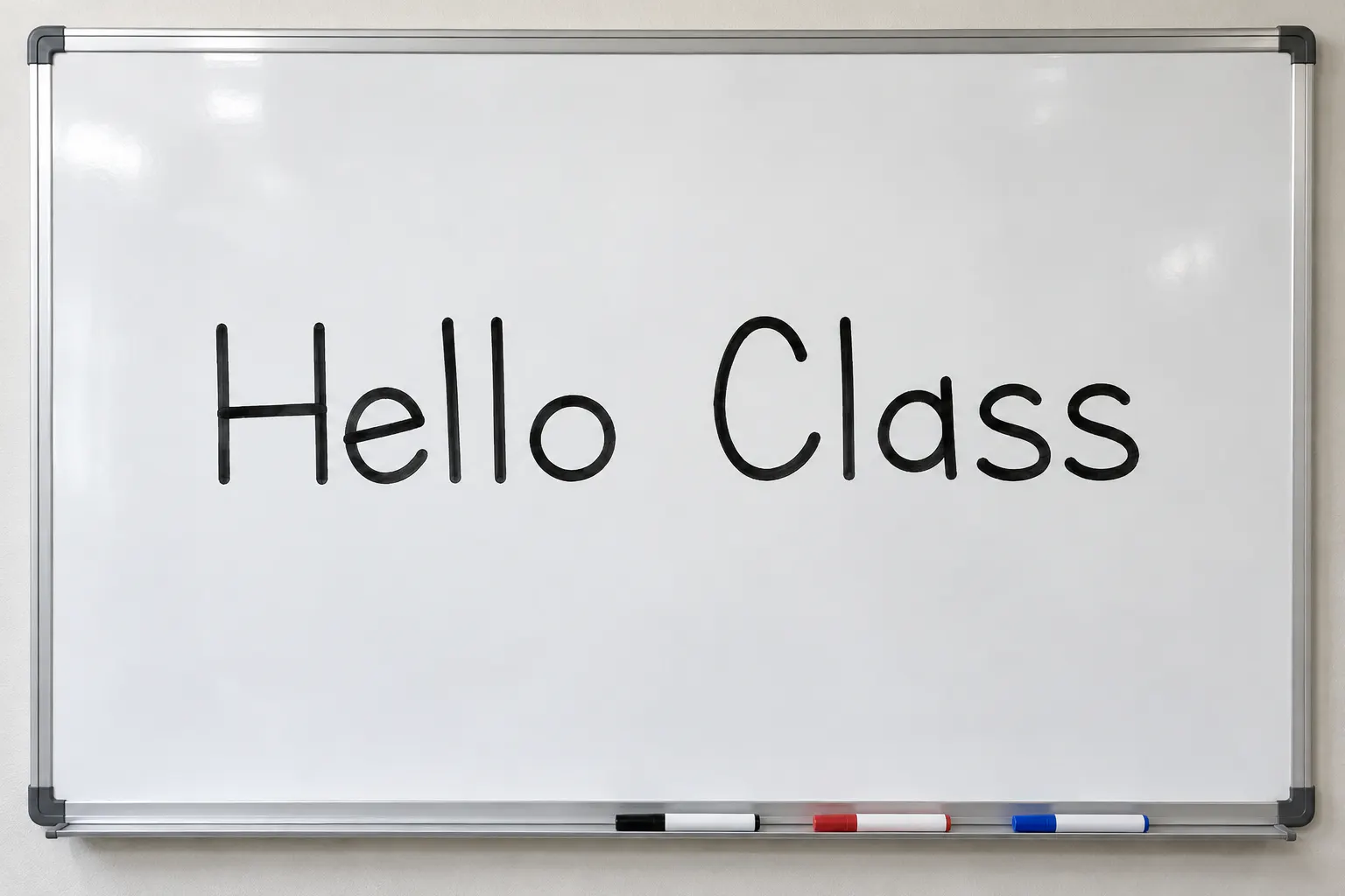 Letters for Learners font on a classroom whiteboard reading Hello Class