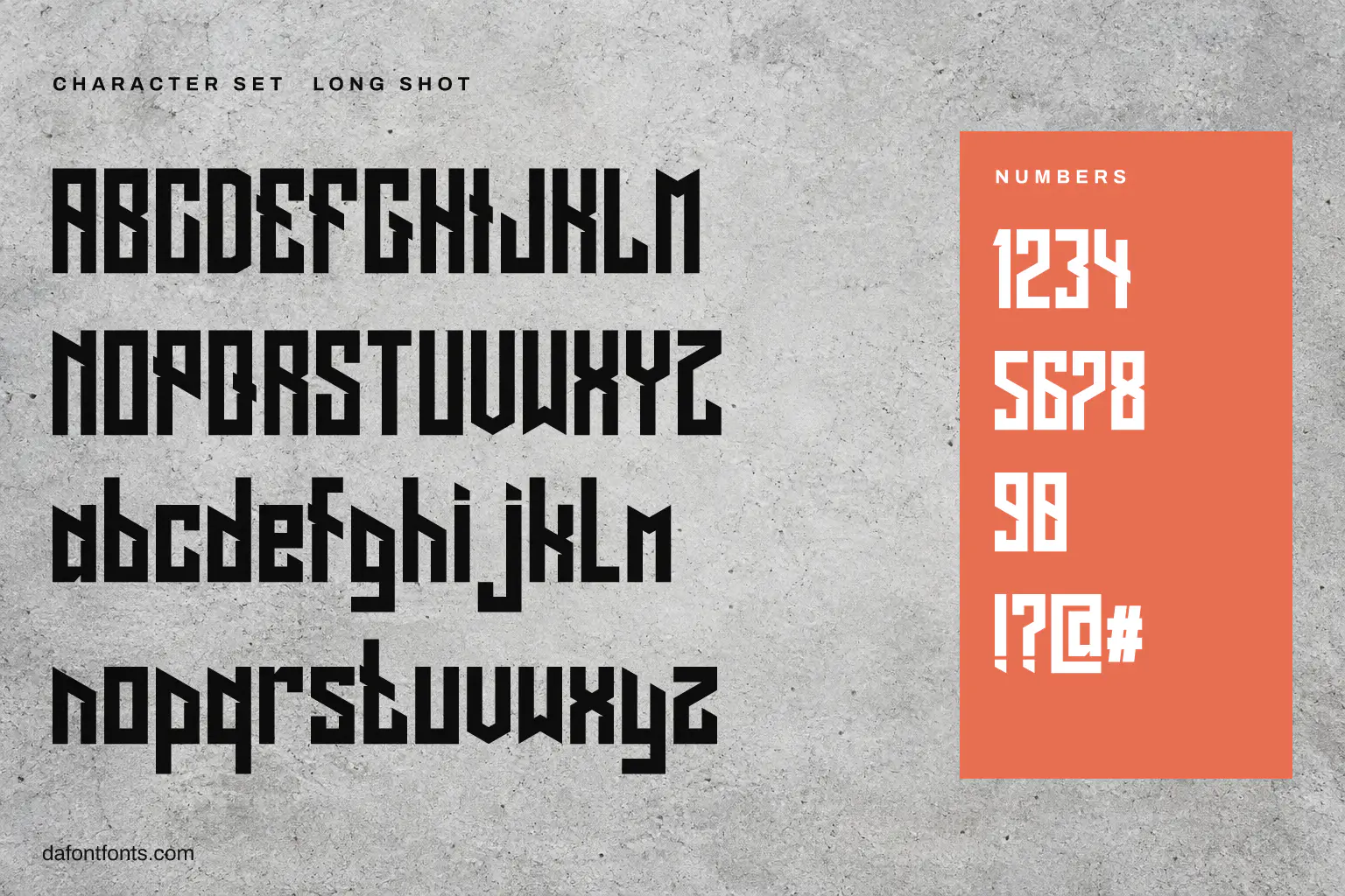 Long Shot character set: alphabet, numbers and symbols