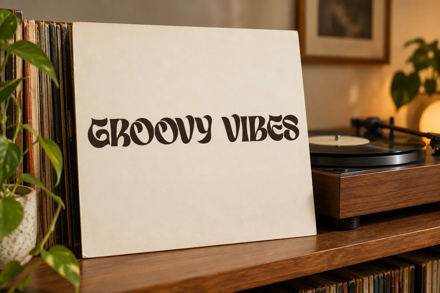 Lostar font on a record sleeve reading GROOVY VIBES