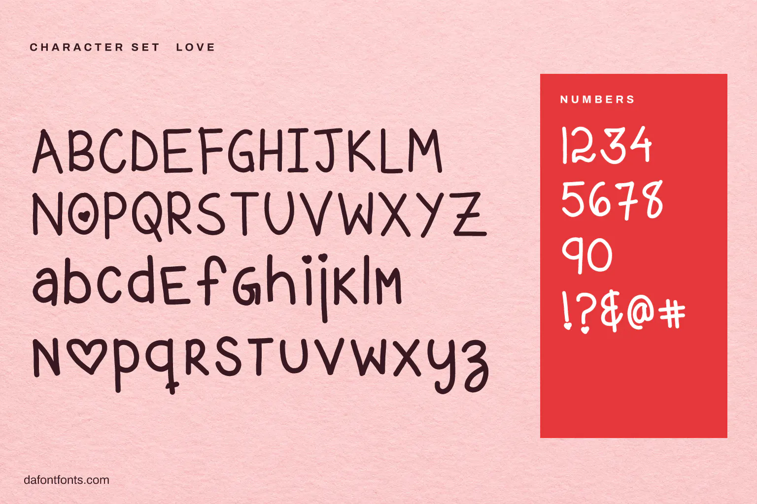Love character set: alphabet, numbers and symbols